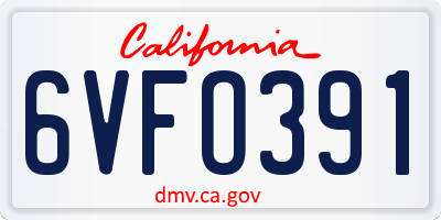 CA license plate 6VFO391