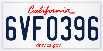 CA license plate 6VFO396