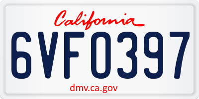 CA license plate 6VFO397