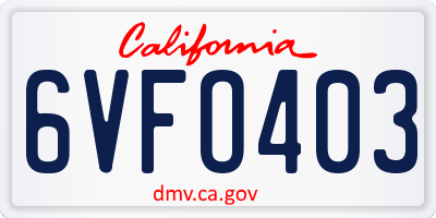 CA license plate 6VFO403