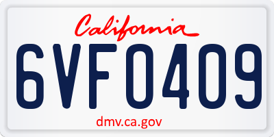 CA license plate 6VFO409