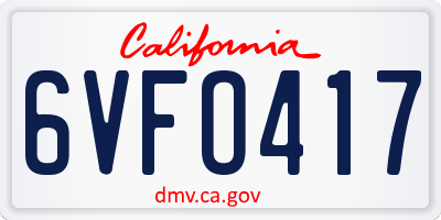CA license plate 6VFO417