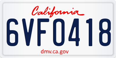 CA license plate 6VFO418