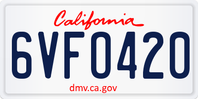 CA license plate 6VFO420