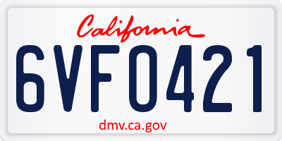 CA license plate 6VFO421