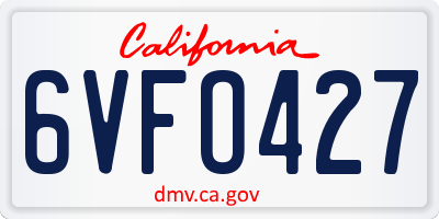 CA license plate 6VFO427