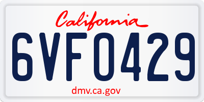 CA license plate 6VFO429
