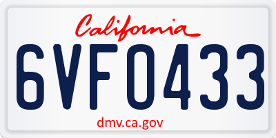 CA license plate 6VFO433