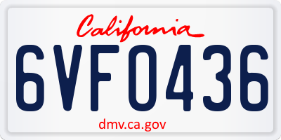 CA license plate 6VFO436