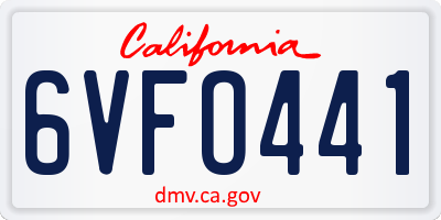 CA license plate 6VFO441