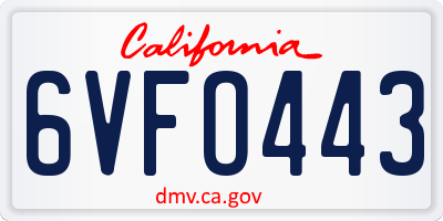 CA license plate 6VFO443