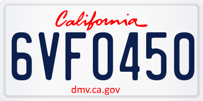 CA license plate 6VFO450