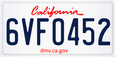 CA license plate 6VFO452