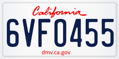 CA license plate 6VFO455