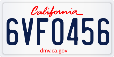 CA license plate 6VFO456