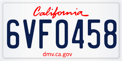 CA license plate 6VFO458