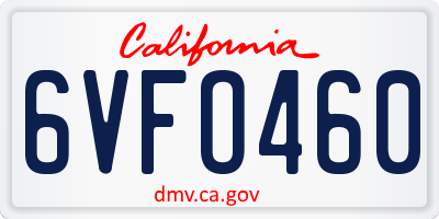 CA license plate 6VFO460