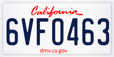CA license plate 6VFO463