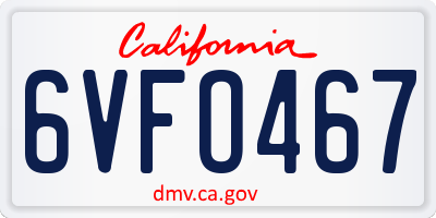 CA license plate 6VFO467