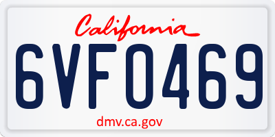 CA license plate 6VFO469