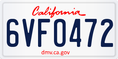 CA license plate 6VFO472
