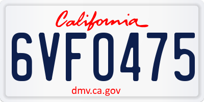 CA license plate 6VFO475