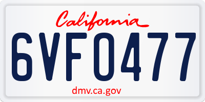CA license plate 6VFO477