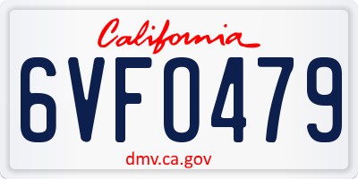 CA license plate 6VFO479