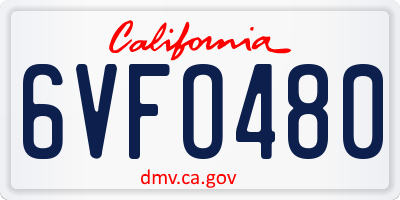 CA license plate 6VFO480