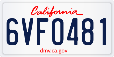 CA license plate 6VFO481