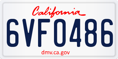 CA license plate 6VFO486