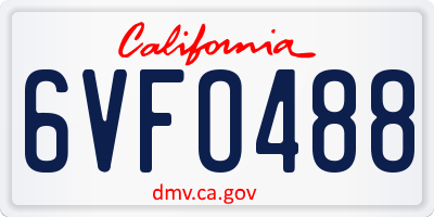 CA license plate 6VFO488