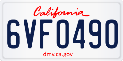 CA license plate 6VFO490