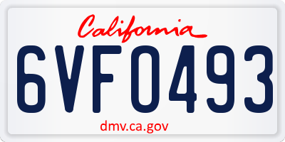 CA license plate 6VFO493