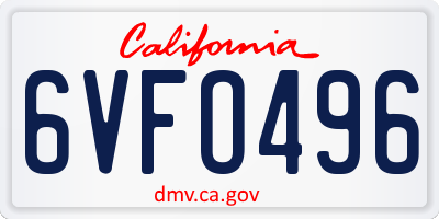 CA license plate 6VFO496