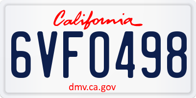 CA license plate 6VFO498