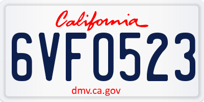 CA license plate 6VFO523