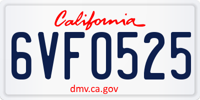 CA license plate 6VFO525