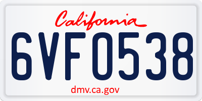 CA license plate 6VFO538
