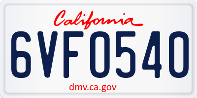 CA license plate 6VFO540