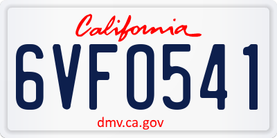 CA license plate 6VFO541