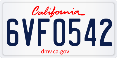 CA license plate 6VFO542