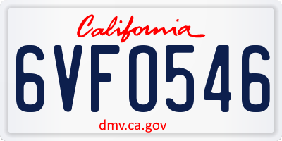 CA license plate 6VFO546