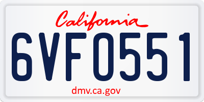CA license plate 6VFO551