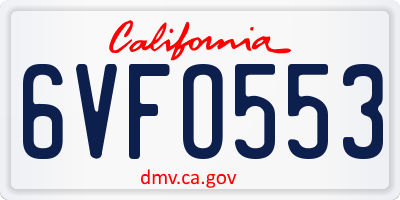 CA license plate 6VFO553