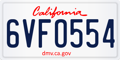 CA license plate 6VFO554