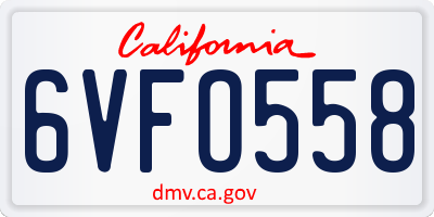 CA license plate 6VFO558