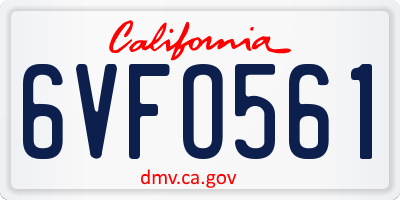 CA license plate 6VFO561