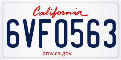 CA license plate 6VFO563
