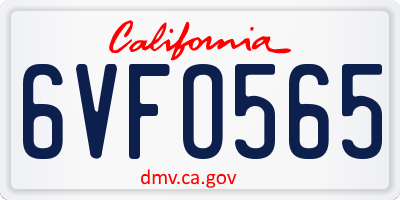 CA license plate 6VFO565